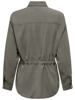Blouson kaki uni pourvu d'une coupe cintrée et d'un col chemise