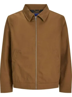Blouson manches longues en coton brun uni à coupe droite avec un col italien