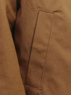Blouson manches longues en coton brun uni à coupe droite avec un col italien