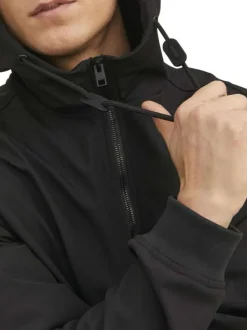 Blouson à manches longues noir uni avec une coupe droite et un col à capuche