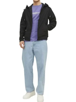 Blouson à manches longues noir uni avec une coupe droite et un col à capuche