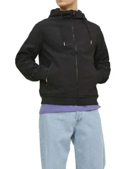 Blouson à manches longues noir uni avec une coupe droite et un col à capuche