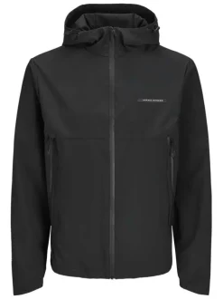 Blouson manches longues noir uni à coupe droite avec col à capuche et 2 poches