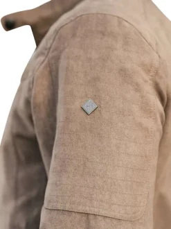 Blouson manches longues taupe uni avec une coupe droite et un col motard