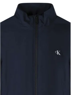 Blouson marine à coupe ajustée pourvu d'un col montant zippé
