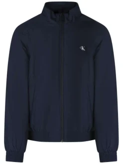 Blouson marine à coupe ajustée pourvu d'un col montant zippé
