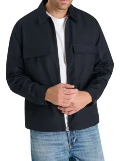 Blouson marine à coupe ajustée pourvu d'une fermeture zippée