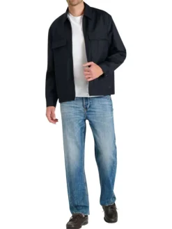 Blouson marine à coupe ajustée pourvu d'une fermeture zippée