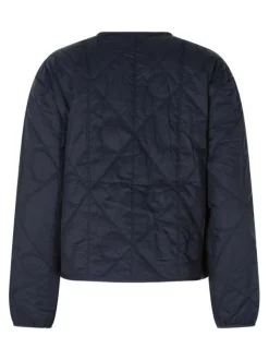 Blouson marine à coupe droite pourvu d'un col rond et de manches longues