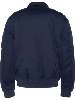 Blouson marine à coupe droite pourvu d'une fermeture zippée et d'un col à revers