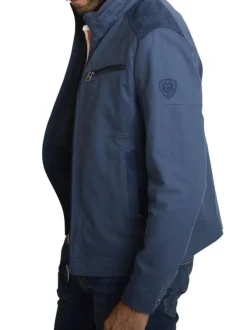 Blouson marine uni avec une coupe ajustée et une fermeture zippée