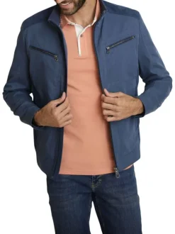 Blouson marine uni avec une coupe ajustée et une fermeture zippée