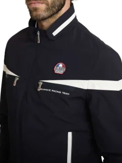 Blouson marine uni avec une coupe ajustée et une fermeture zippée