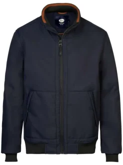Blouson marine uni avec une coupe droite, col montant et fermeture zippée