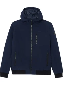 Blouson marine uni avec une coupe droite et un col à capuche