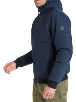 Blouson marine uni avec une coupe droite et un col à capuche