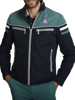 Blouson marine uni avec une coupe droite et une fermeture zippée