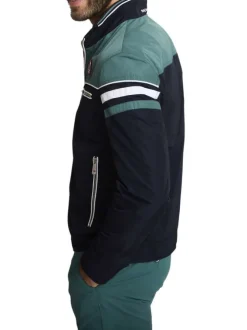 Blouson marine uni avec une coupe droite et une fermeture zippée