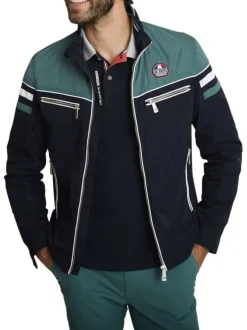 Blouson marine uni avec une coupe droite et une fermeture zippée