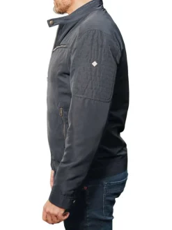 Blouson marine uni avec une coupe droite un col boutonné et 5 poches