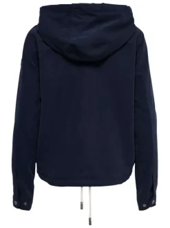 Blouson marine uni coupe droite avec un col à capuche et des poches latérales