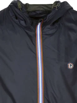 Blouson marine uni à coupe droite, col à capuche et poches zippées
