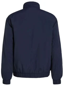 Blouson marine uni à coupe droite, col montant zippé et logo brodé
