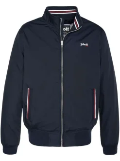 Blouson marine uni coupe régular avec un col montant et des poches latérales