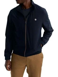 Blouson marine uni pourvu d'une coupe droite et d'un col montant