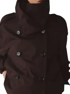 Blouson marron uni avec une coupe cropped et un col montant boutonné