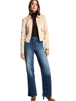Blouson marron uni avec une coupe droite et un col à revers