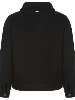 Blouson noir en point de manne avec une coupe droite et col italien