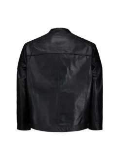 Blouson noir pour homme en simili cuir coupe droite