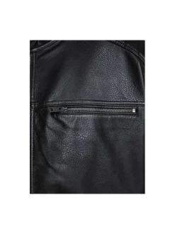 Blouson noir pour homme en simili cuir coupe droite
