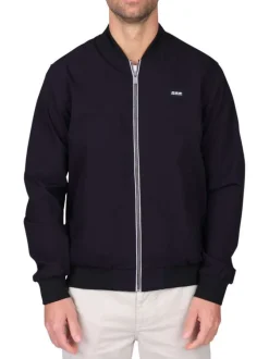 Blouson noir uni avec une coupe droite et une fermeture zippée