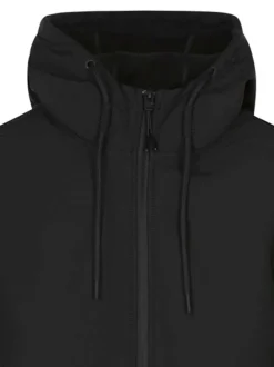 Blouson noir uni coupe ajustée col à capuche avec des cordons de serrage