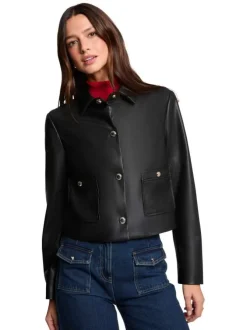 Blouson noir uni à coupe droite avec col à revers et 2 poches à boutons