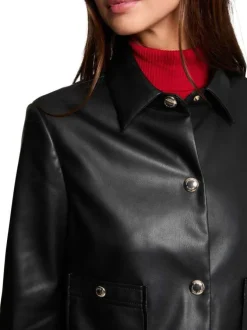 Blouson noir uni à coupe droite avec col à revers et 2 poches à boutons