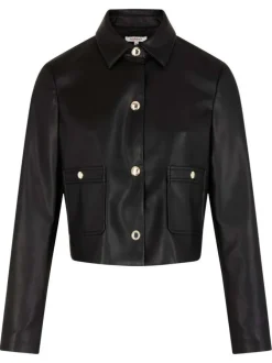 Blouson noir uni à coupe droite avec col à revers et 2 poches à boutons