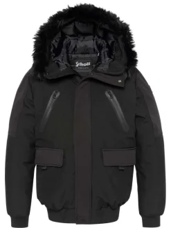 Blouson noir uni à coupe droite avec un col à capuche et 4 poches