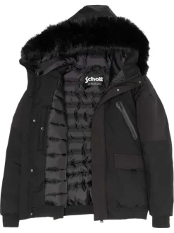 Blouson noir uni à coupe droite avec un col à capuche et 4 poches