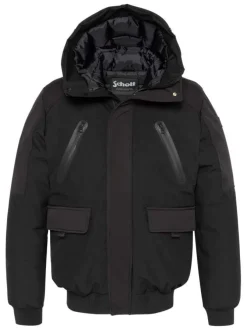 Blouson noir uni à coupe droite avec un col à capuche et 4 poches