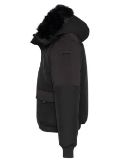 Blouson noir uni à coupe droite avec un col à capuche et 4 poches