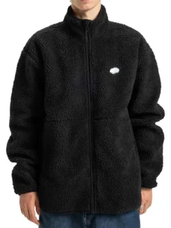 Blouson noir uni en maille effet sherpa et fermeture à glissière