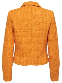 Blouson orange en tweed avec un col cranté et 4 poches à l'avant