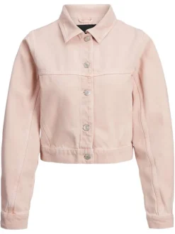 Blouson pêche en coton uni à col chemise et manches longues avec boutons argentés