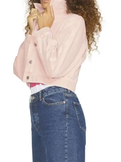 Blouson pêche en coton uni à col chemise et manches longues avec boutons argentés
