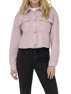Blouson rose uni à coupe droite avec un col à revers et des boutons