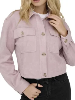 Blouson rose uni à coupe droite avec un col à revers et des boutons