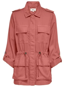 Blouson rose unie avec 4 poches avants à rabat et un col italien